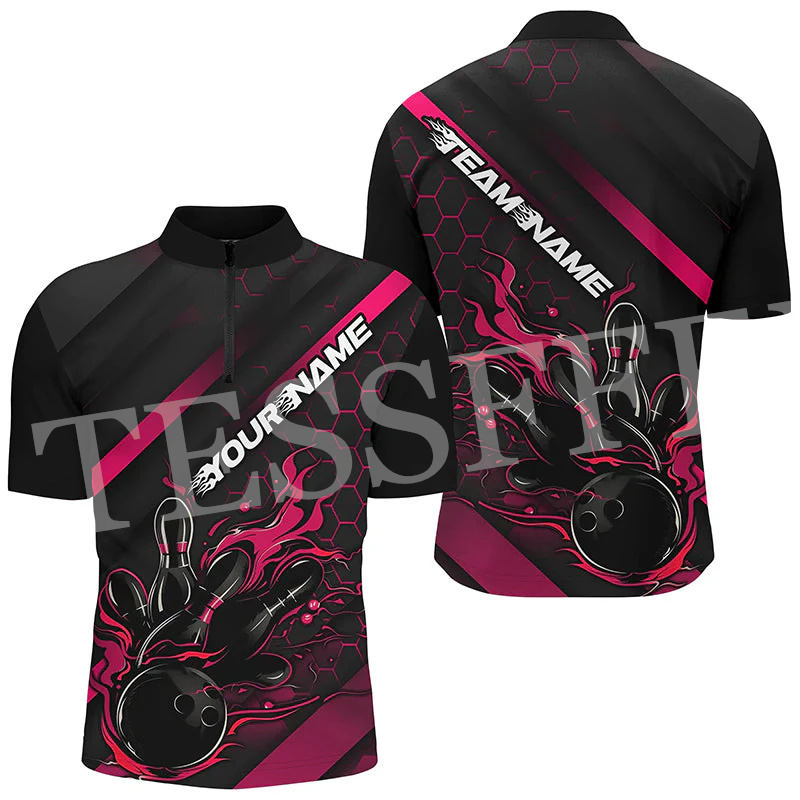 Short Sleeve Bowling Shirt Retro - Custom Name Strike Bowling Flame Tattoo