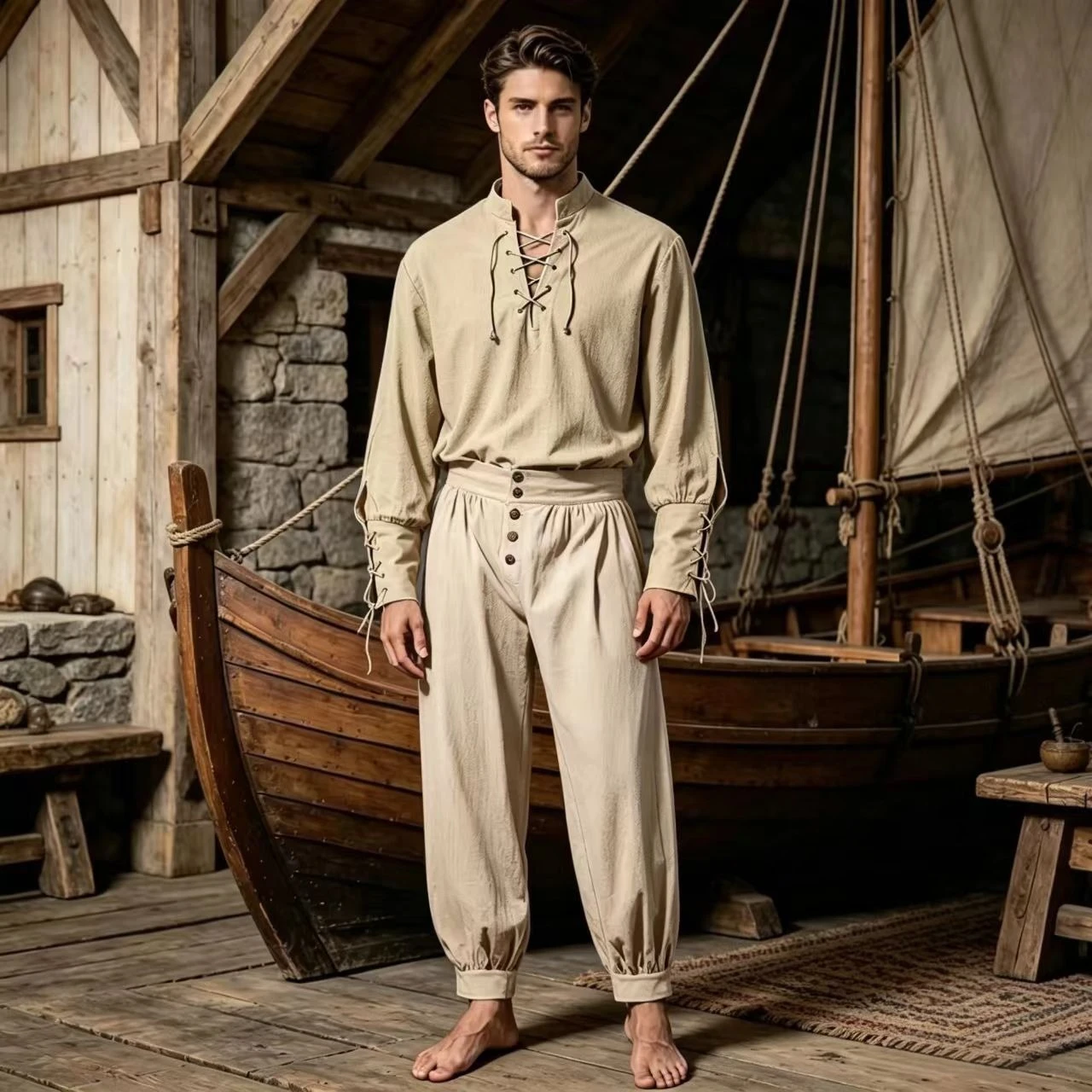 Shirts - 2Pcs Men Medieval Renaissance Viking Pirate