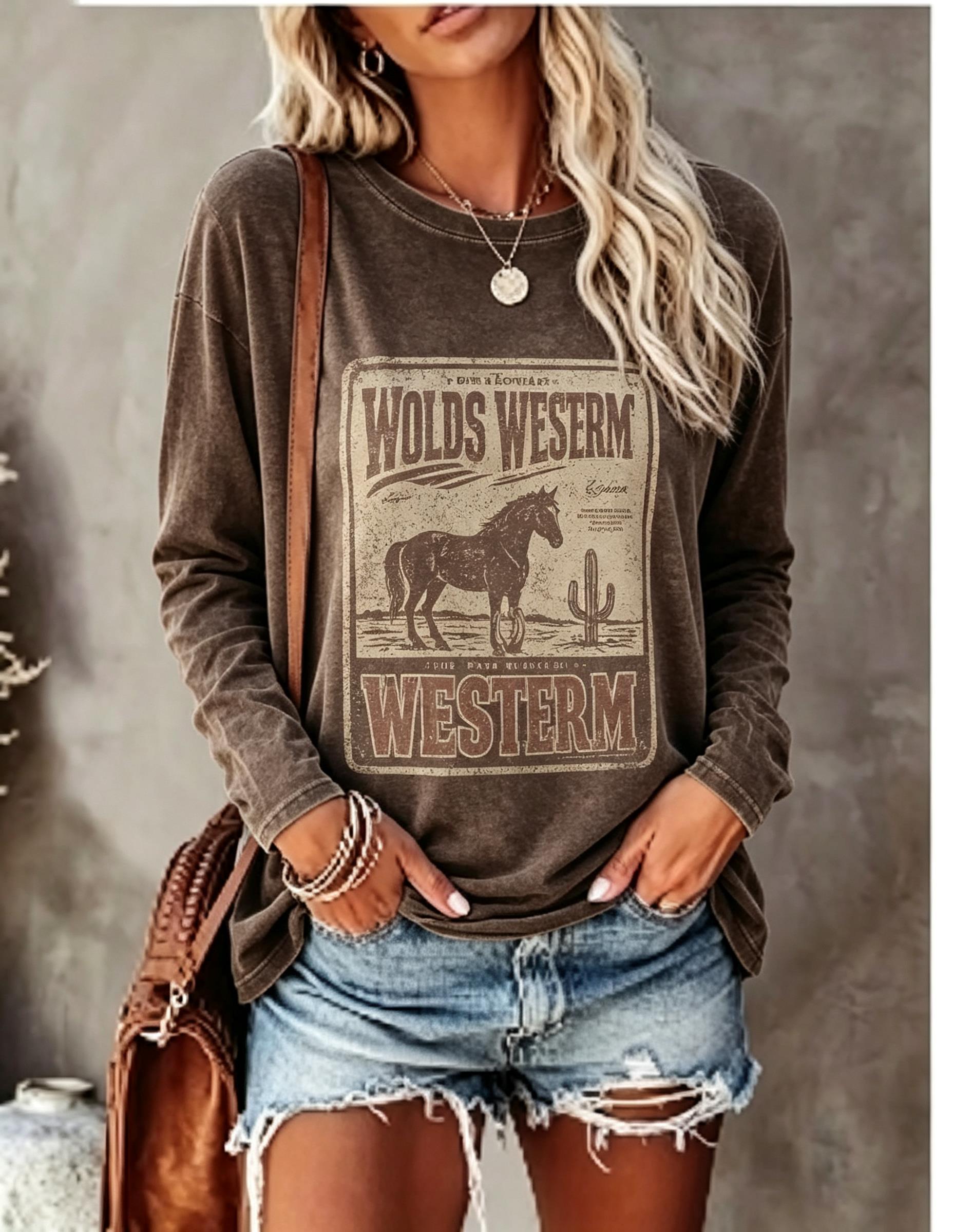 T-Shirts - Women Long Sleeve T Shirt Vintage