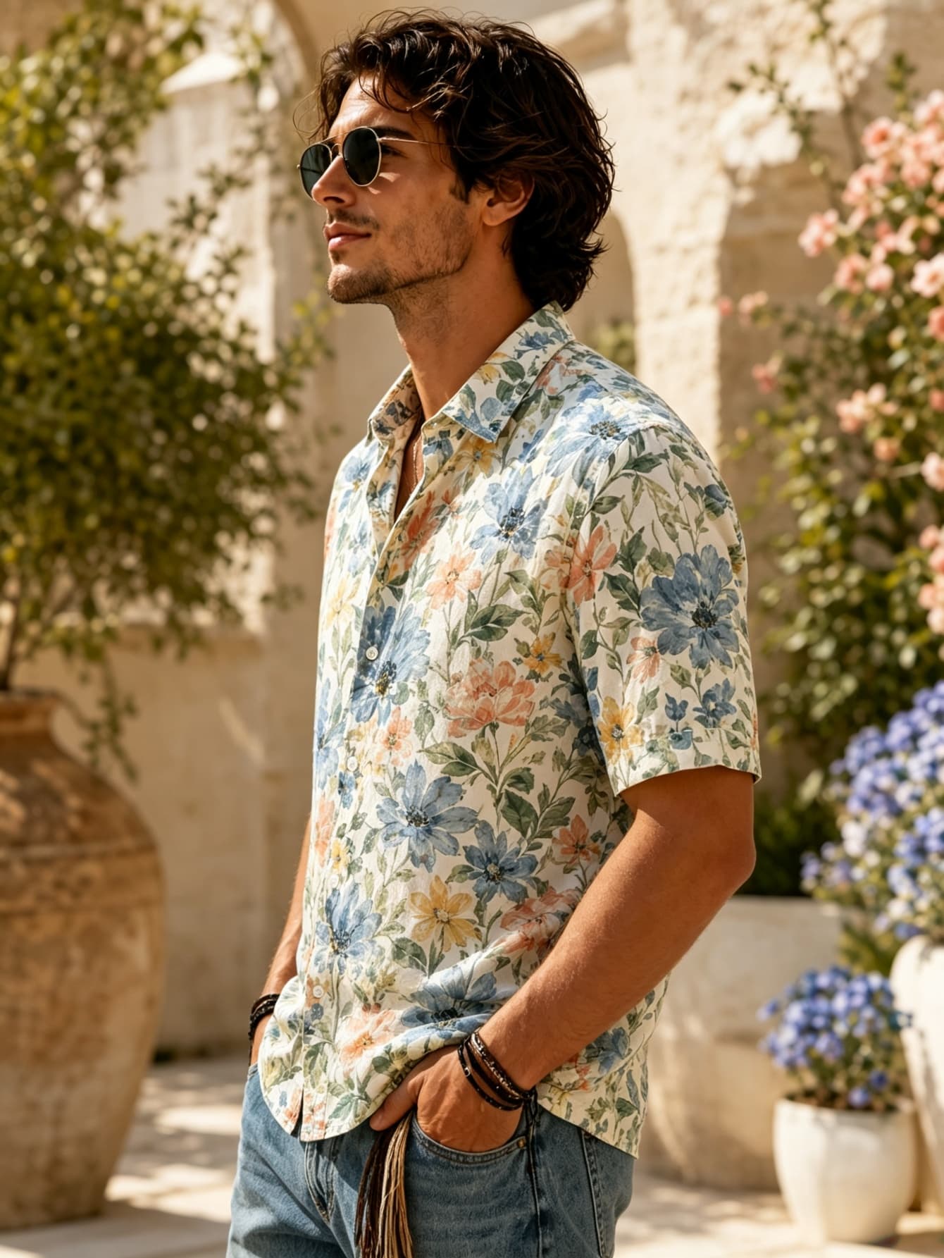 Men's short sleeve button shir - Vintage Hawaiian Floral Shirt recension och pris