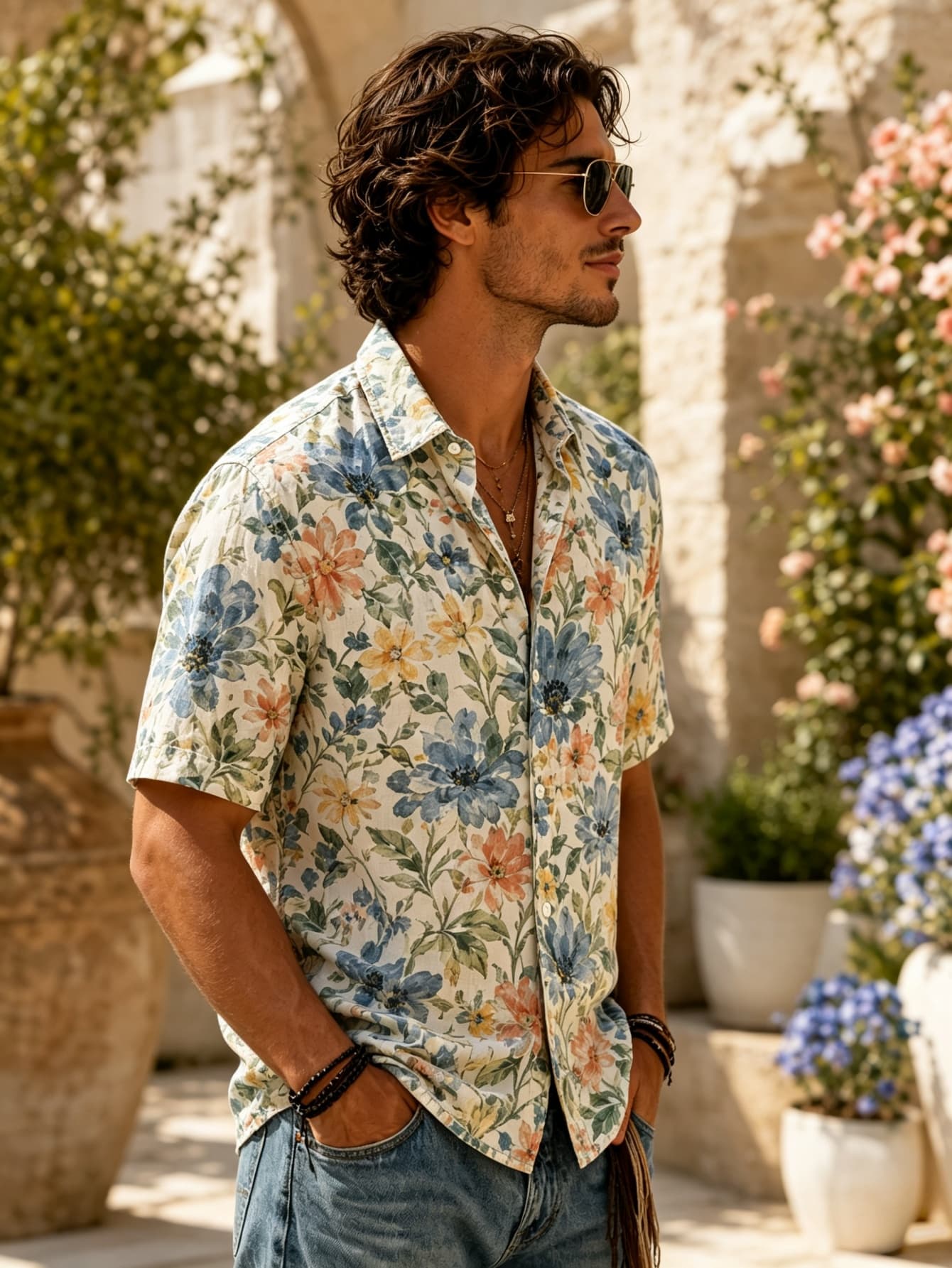 Men's short sleeve button shir - Vintage Hawaiian Floral Shirt recension och pris