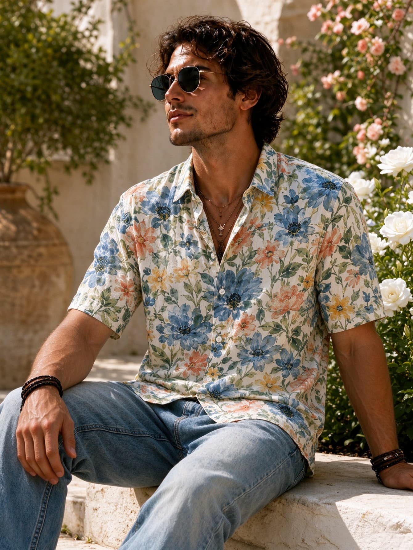 Men's short sleeve button shir - Vintage Hawaiian Floral Shirt recension och pris