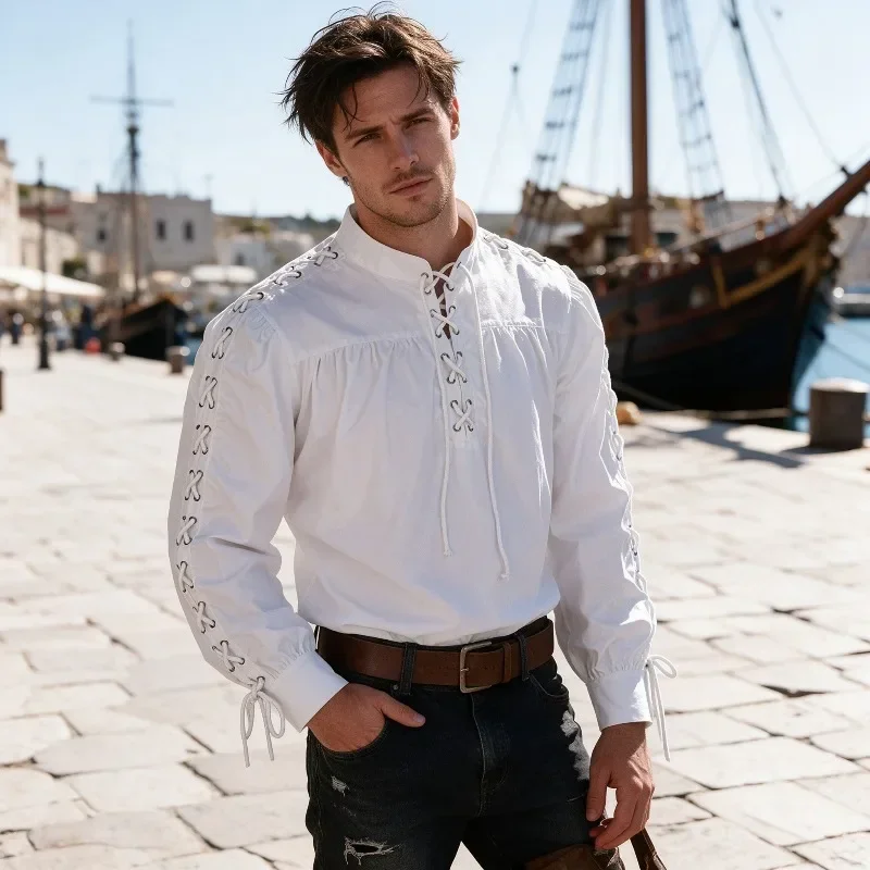 Men Medieval Pirate Shirt Full - Medieval Gothic Lace Up Pirate Shirt recension och pris