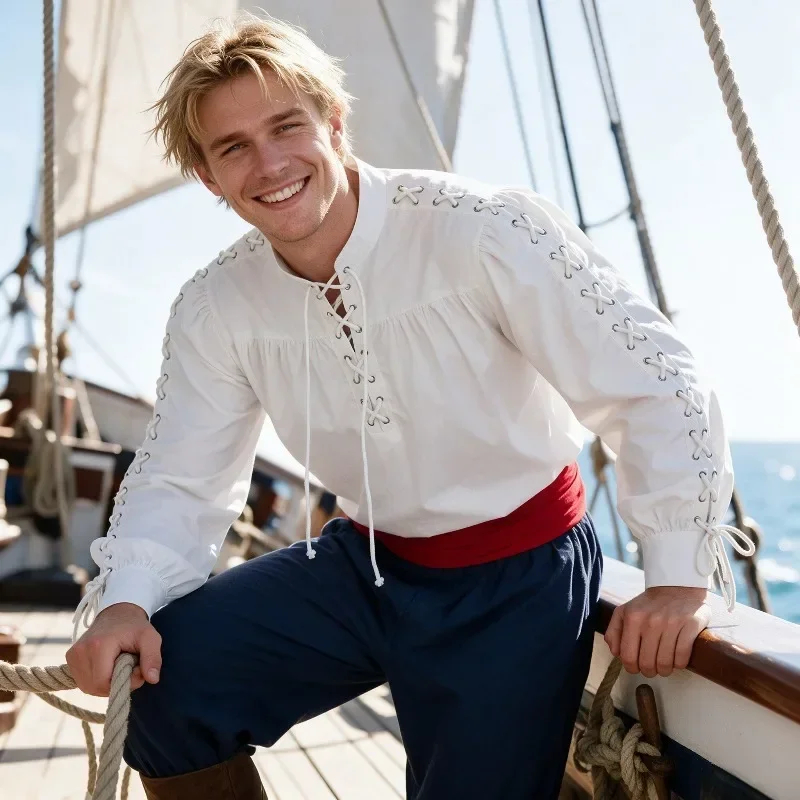 Men Medieval Pirate Shirt Full - Medieval Gothic Lace Up Pirate Shirt recension och pris